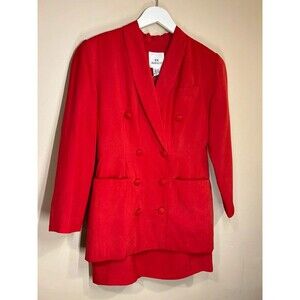 Vintage En Avance Women's 6 Red Silk Double Breasted Button Power Suit